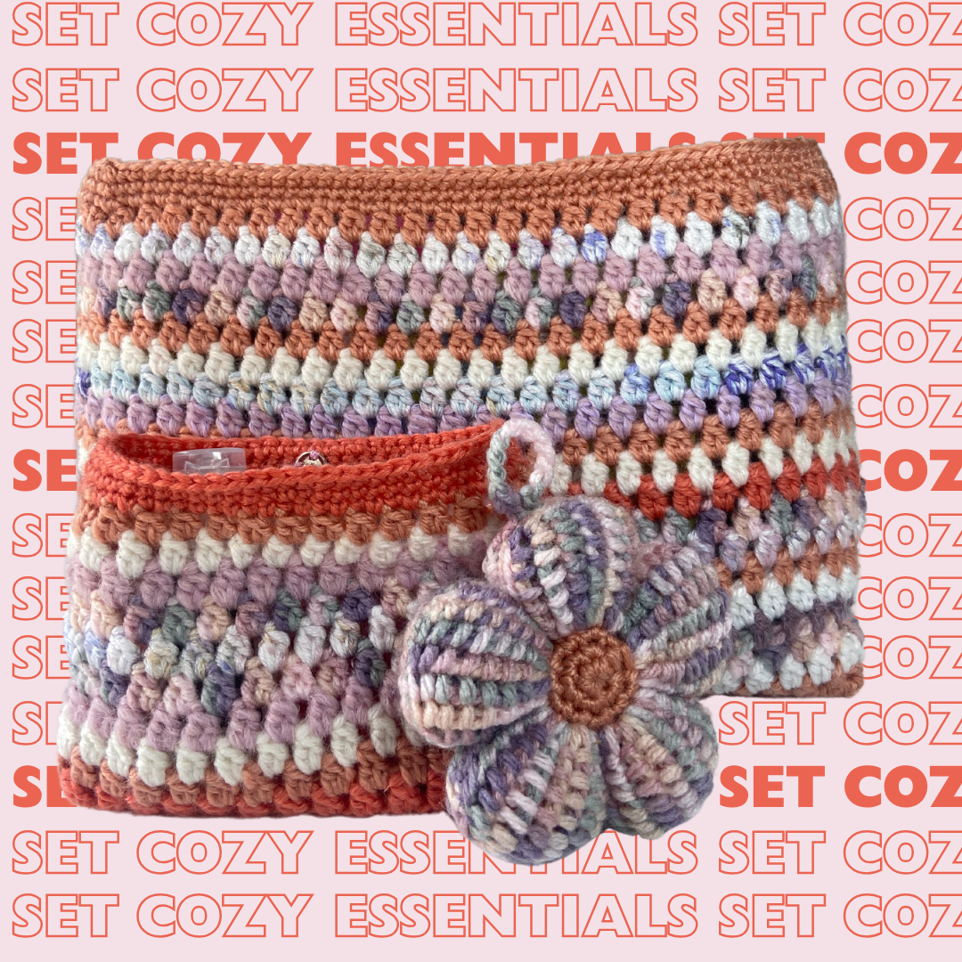 The Cozy Essentials Set | Book sleeve, card holder & flower keychain