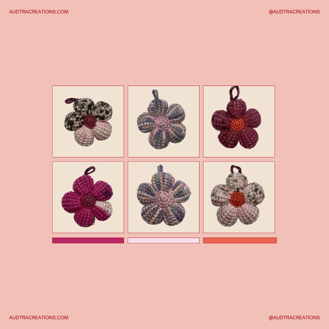 Blush & Bloom Flower Keychain | Handmade Crochet · Colour Variants