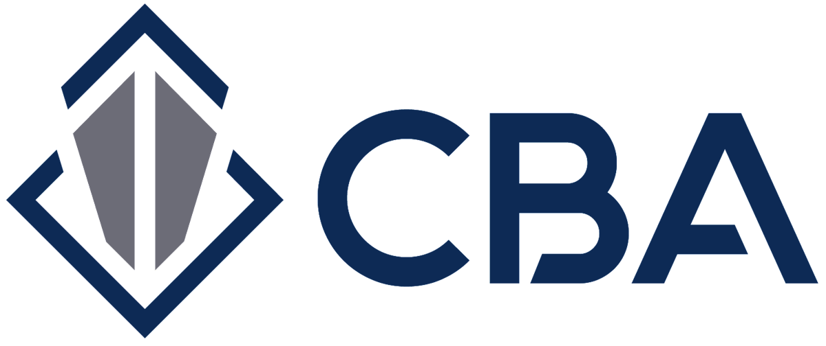 Logo of the CBA organization featuring a geometric diamond shape with gray and blue colors and the letters 'CBA' to the right.