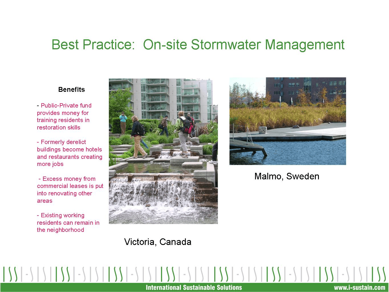 Global Best Practices in Urban Sustainability, lessons from abroad to leverage Strategies for a Sustainable Built Environment. 
Energy, Water, Waste, Food, Mobility, Transportation, Buildings, Social Sustainability.