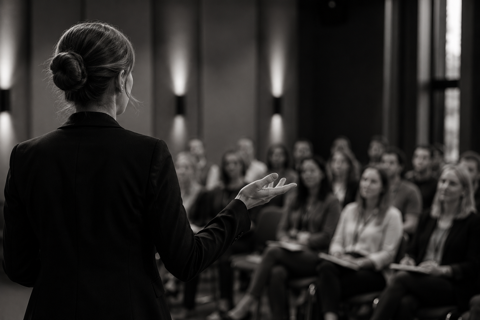 Amy Oughton presenting to a group during a professional workshop.