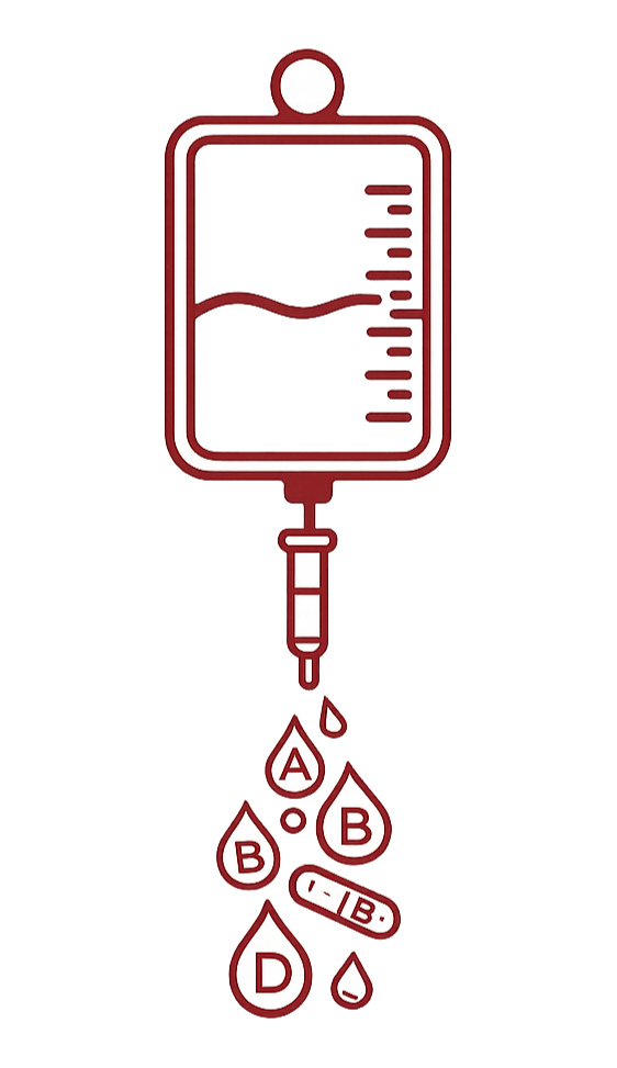 Diagram of blood collection and transfusion process, showing blood being drawn from a donor, labeled as 'A', flowing through tubes, with components labeled as 'B', 'C', and 'D'.