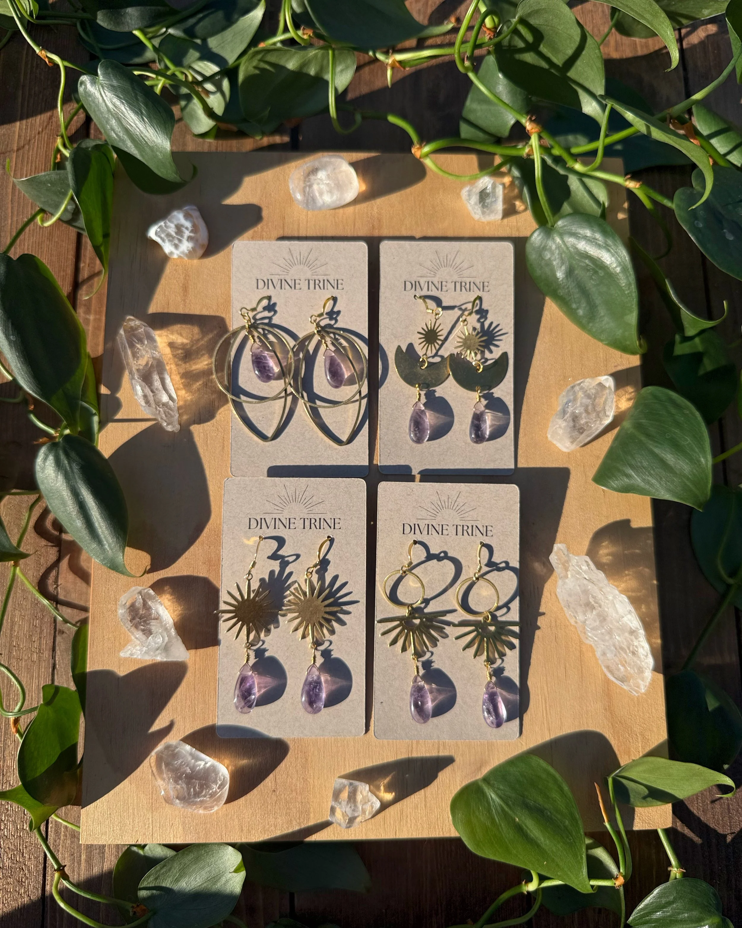 Brass Amethyst Earrings