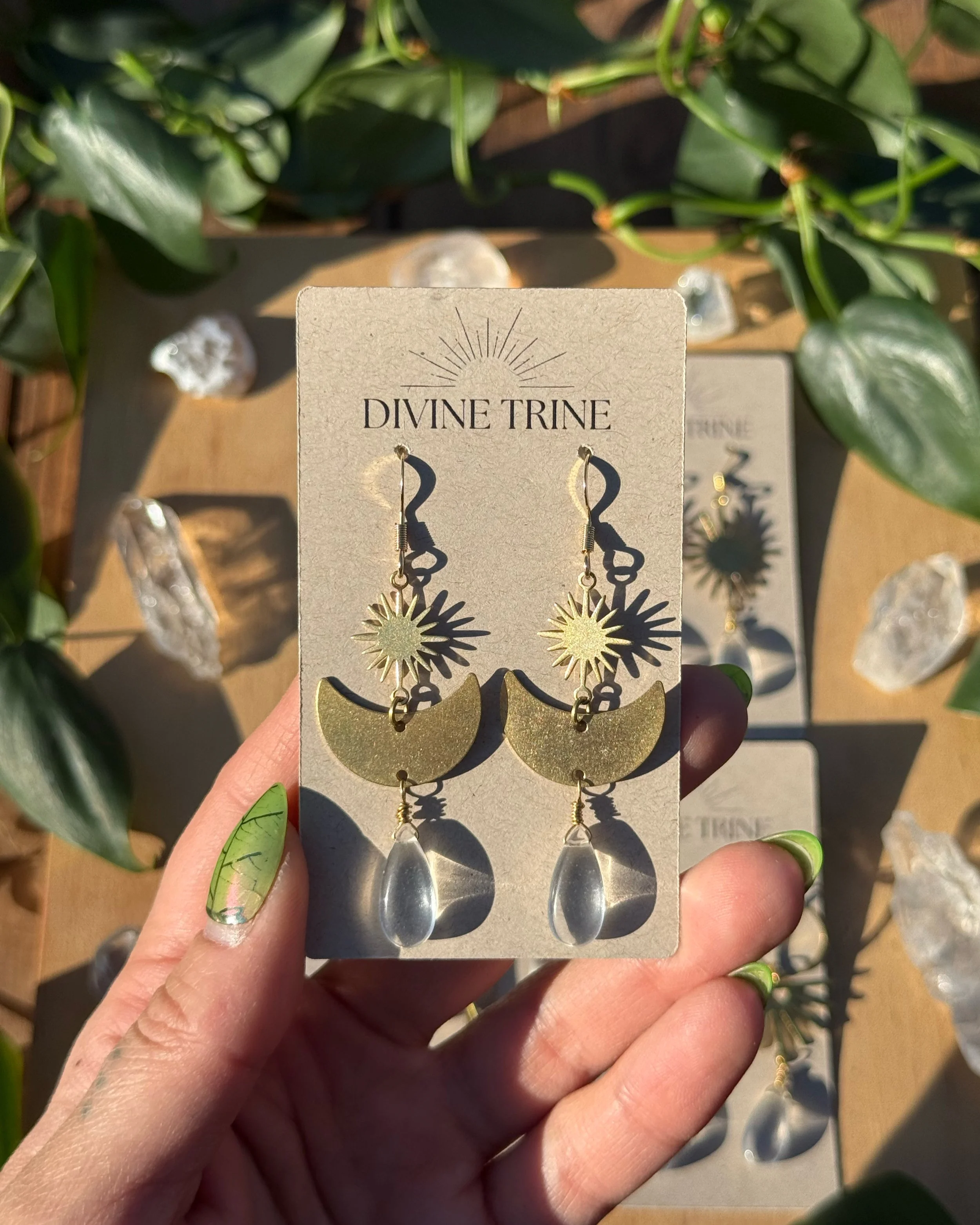 Brass Quartz Earrings