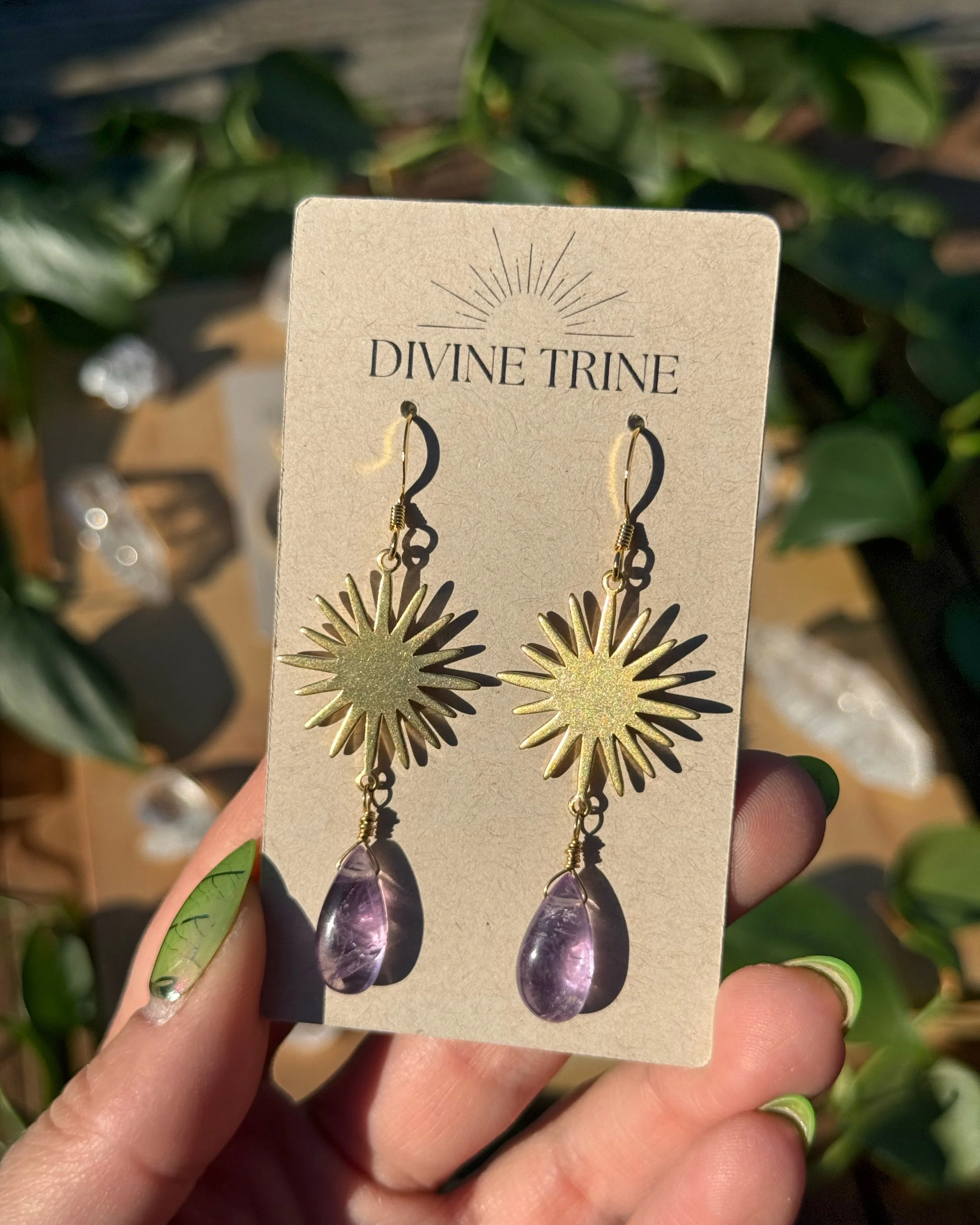 Brass Amethyst Earrings