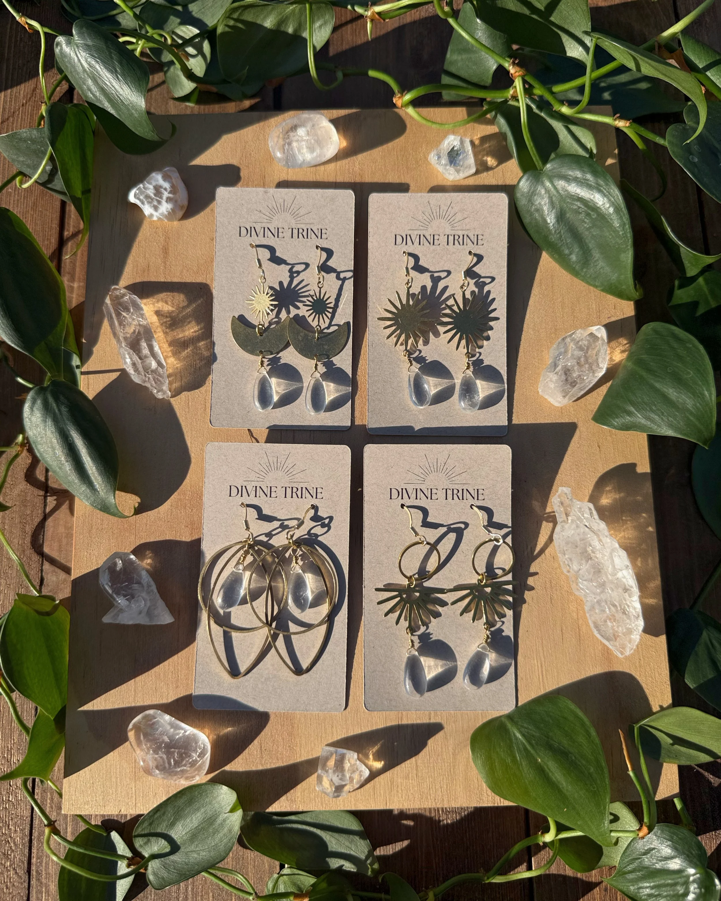 Brass Quartz Earrings