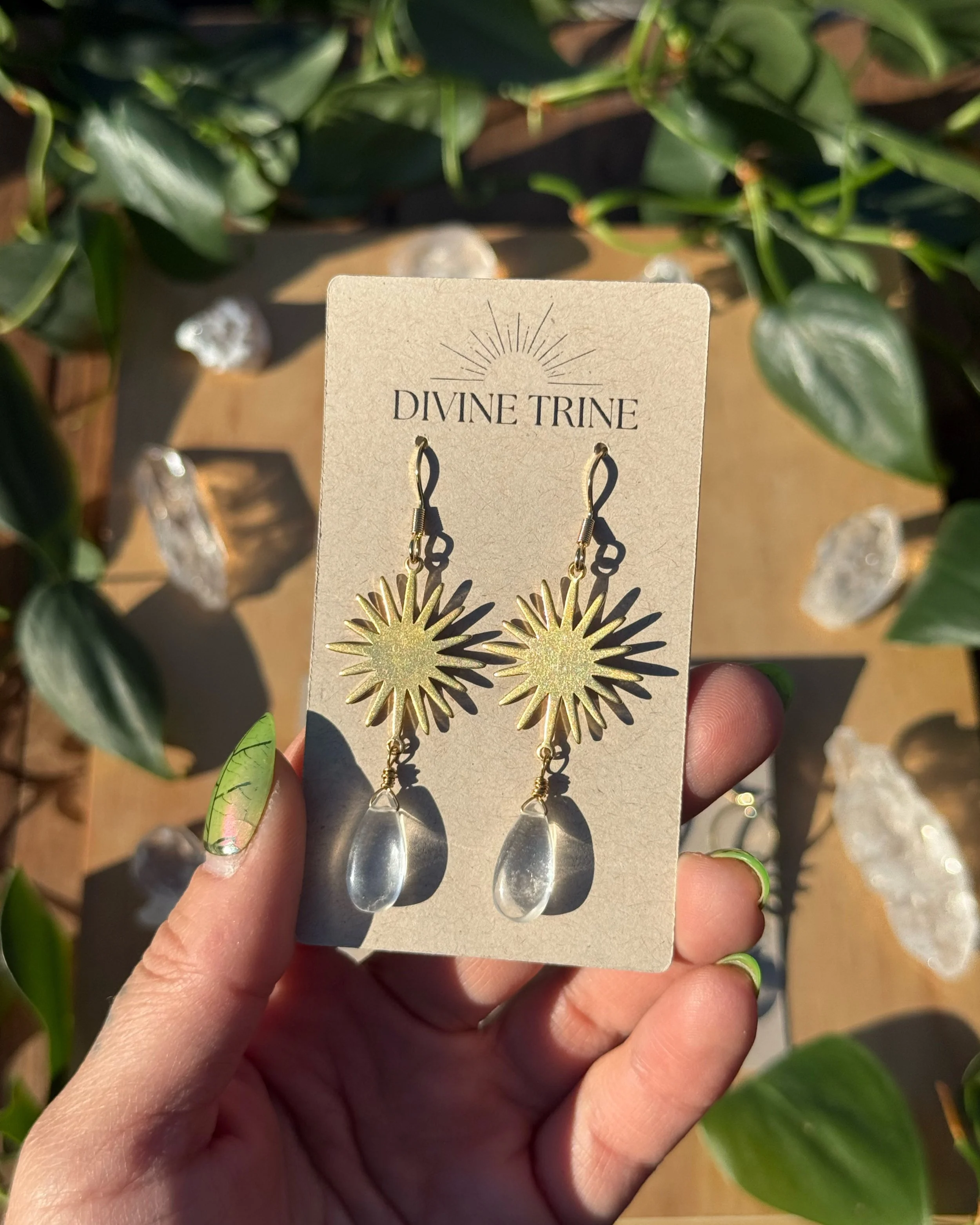 Brass Quartz Earrings