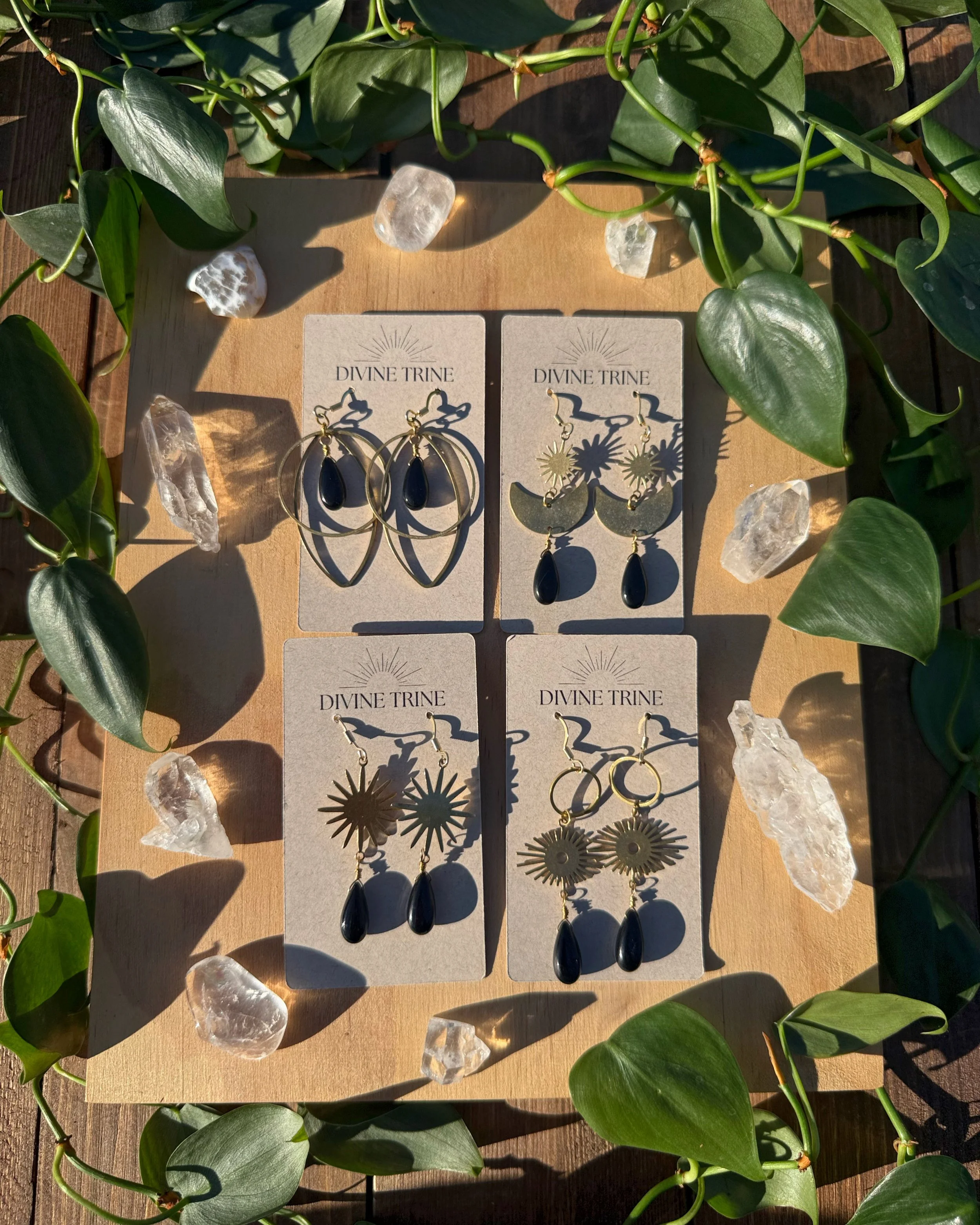 Brass Black Onyx Earrings