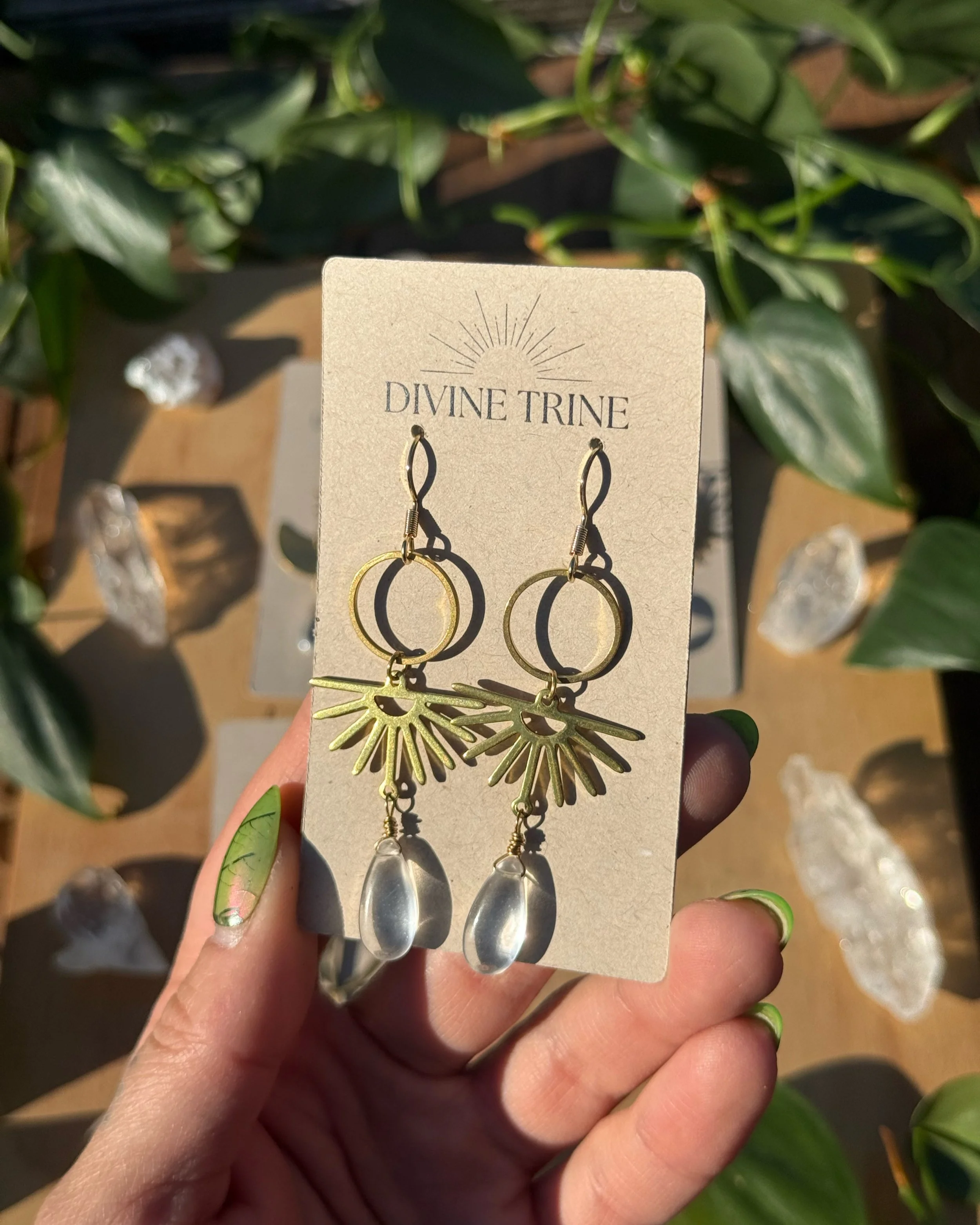 Brass Quartz Earrings