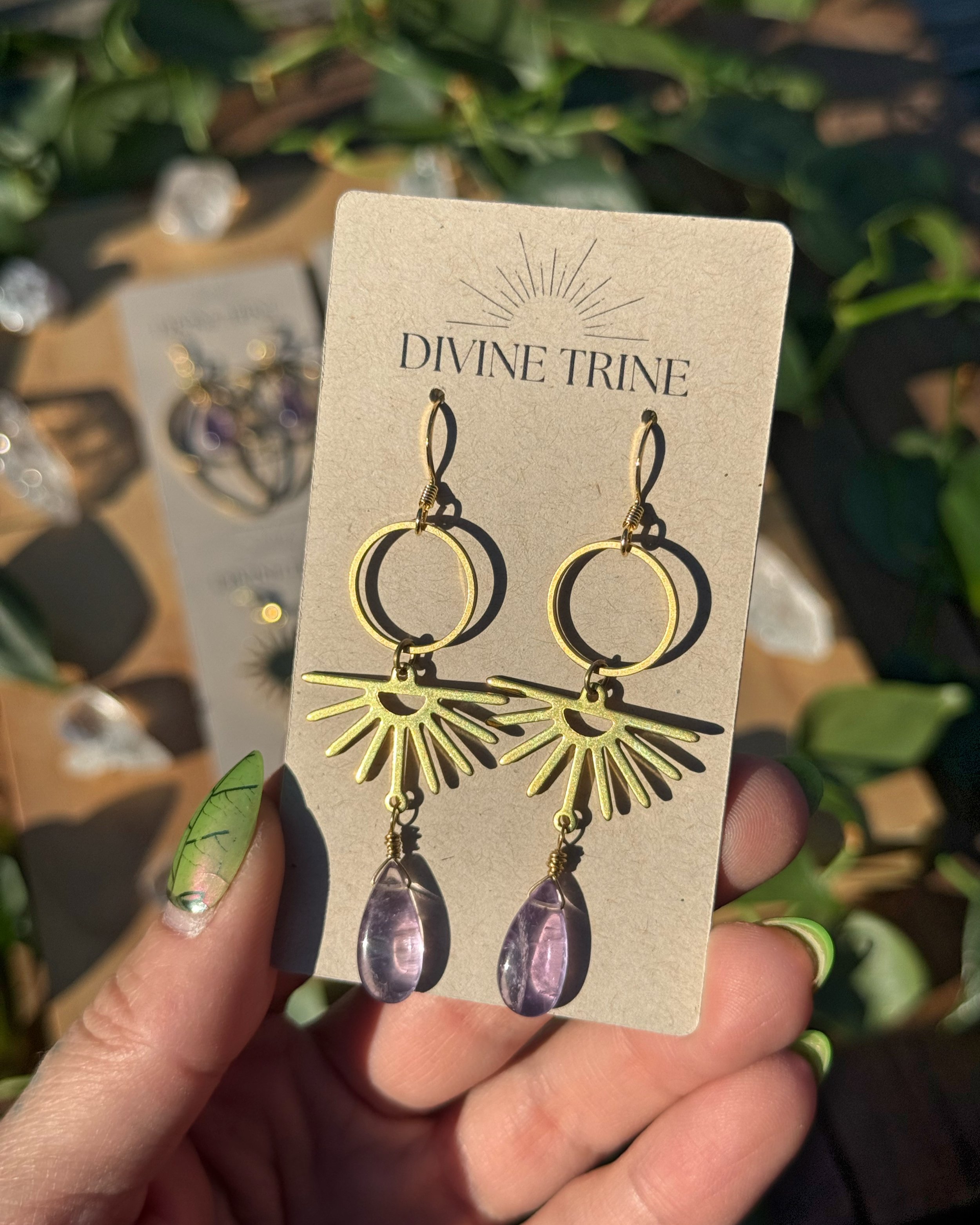 Brass Amethyst Earrings