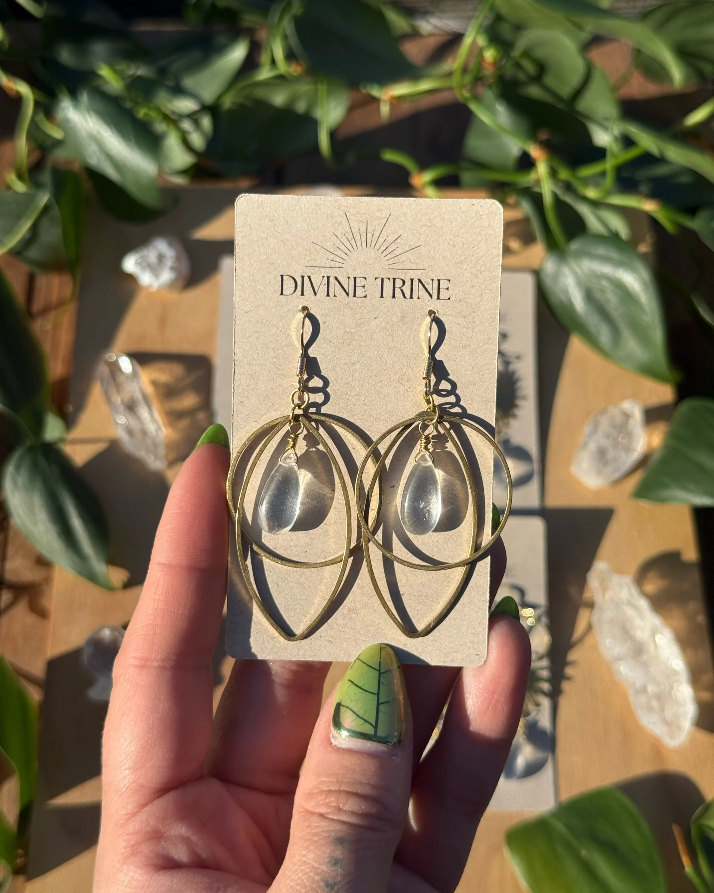 Brass Quartz Earrings