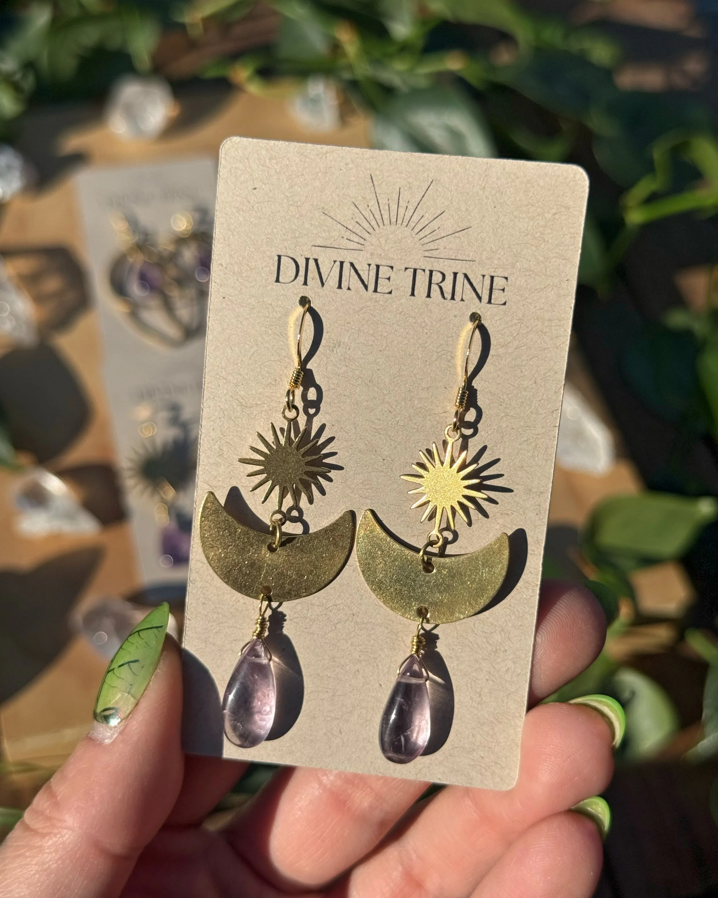 Brass Amethyst Earrings