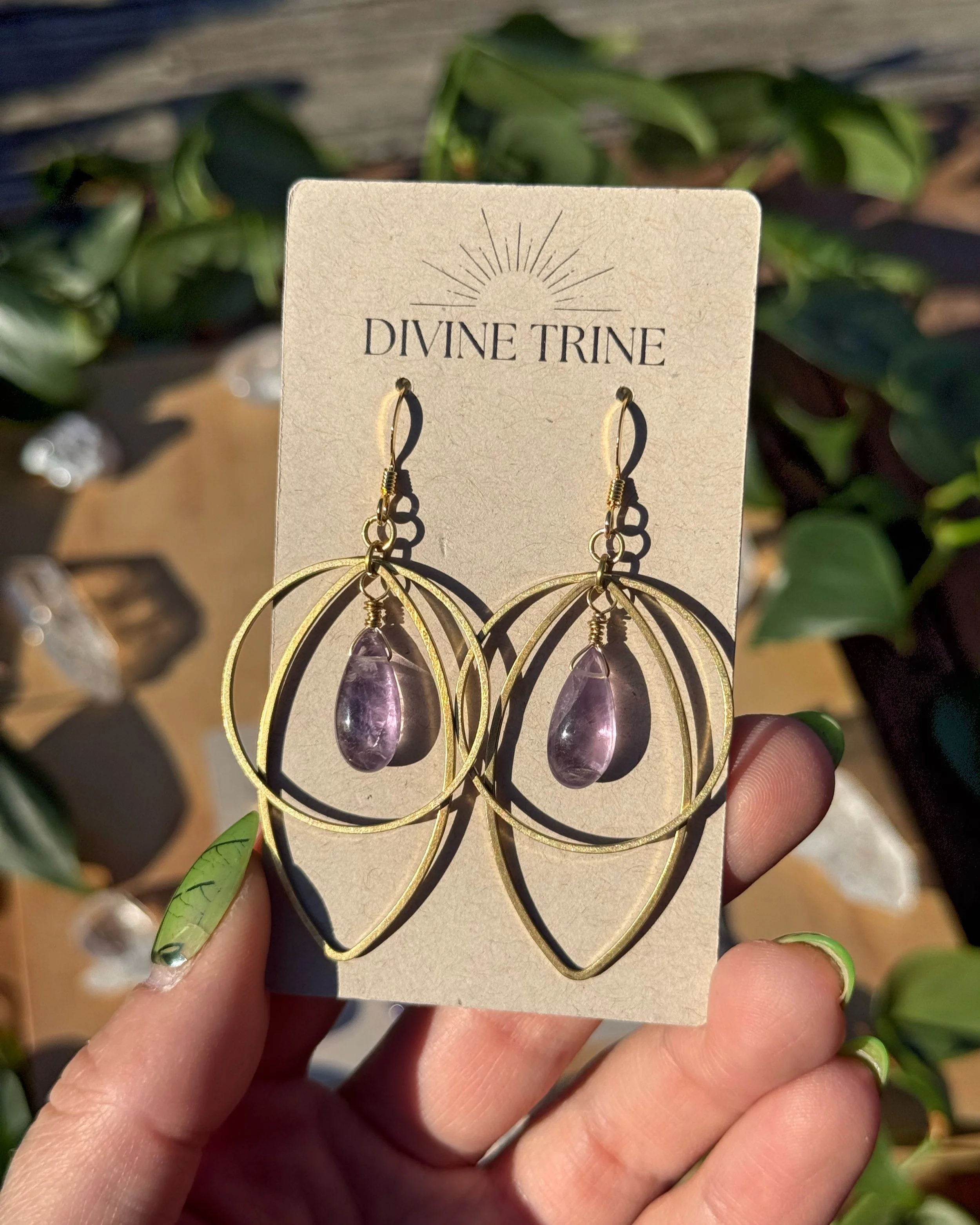 Brass Amethyst Earrings
