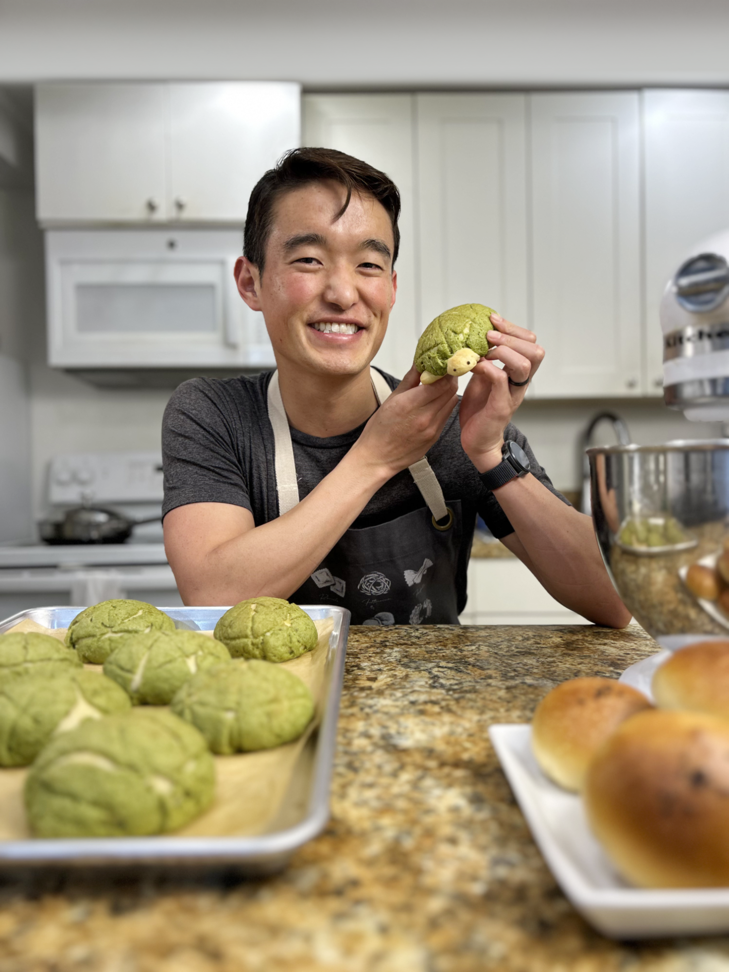 portrait of Brad in kitchen with Japanese buns