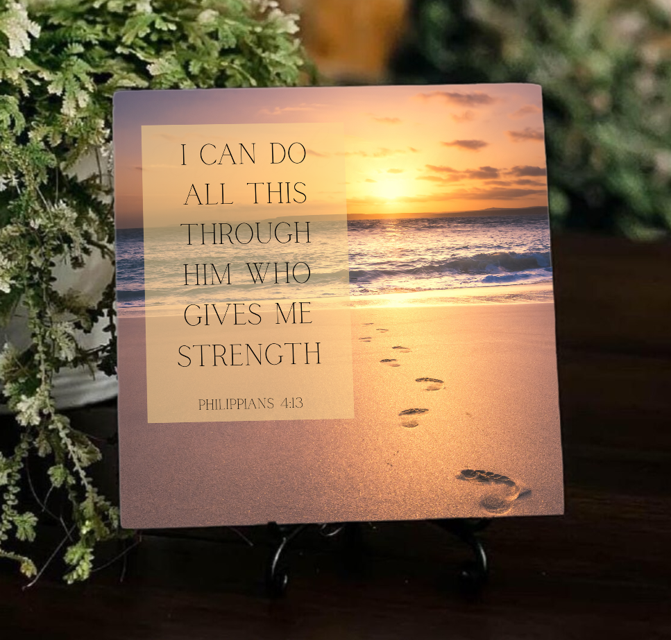 Decorative tile with scenic design and scripture