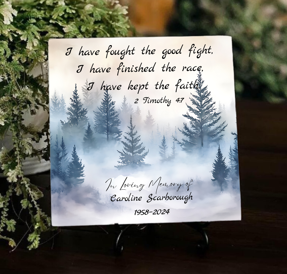 6×6 Personalized Memorial Ceramic Tile – 2 Timothy 4:7 | Faithful Life Remembrance Keepsake