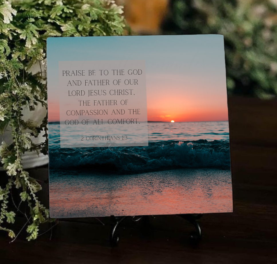 6×6 Scripture Ceramic Tile – 2 Corinthians 1:3 | God of All Comfort Faith Décor