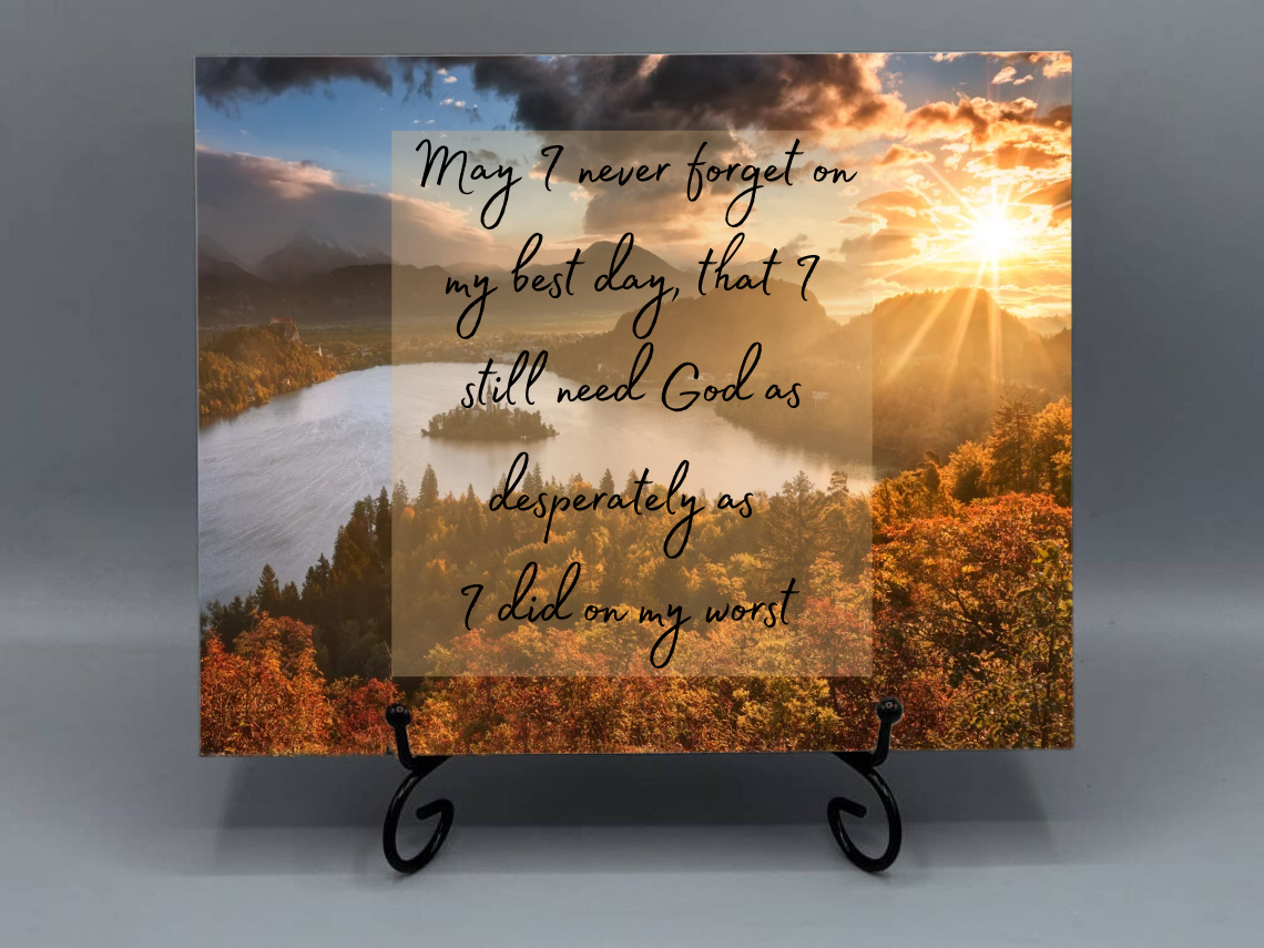 8x12 Ceramic Photo Tile – “May I Never Forget” Faith & Farmhouse Christian Decor