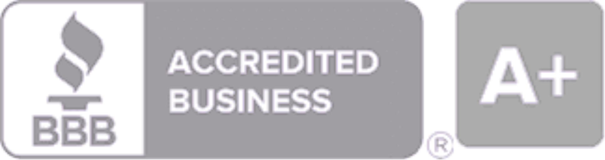 BBB Accredited Business badge displaying an A+ rating in gray and white.