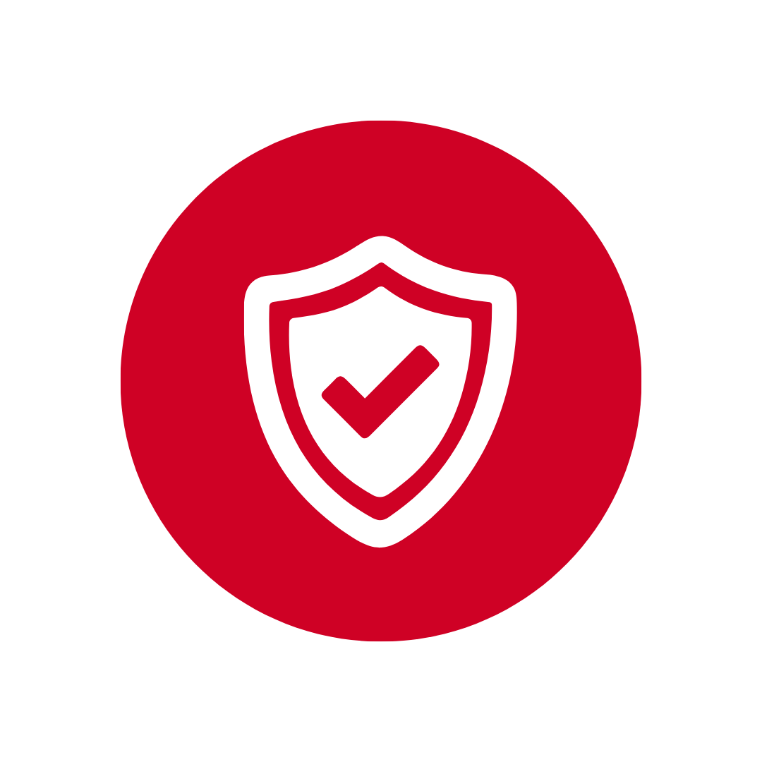 Red circular shield icon representing protection or warranty coverage.