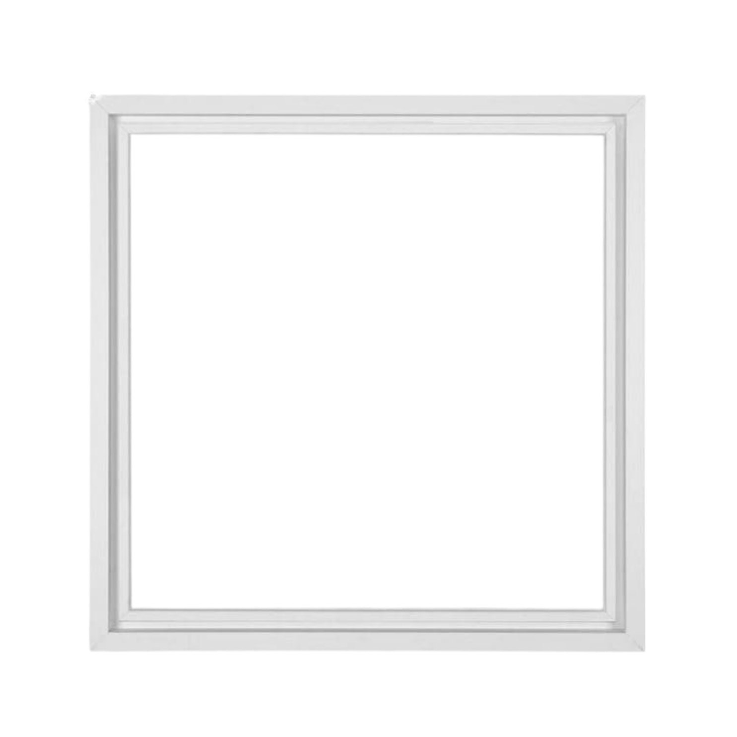 A white window with a black screen and gray trim.