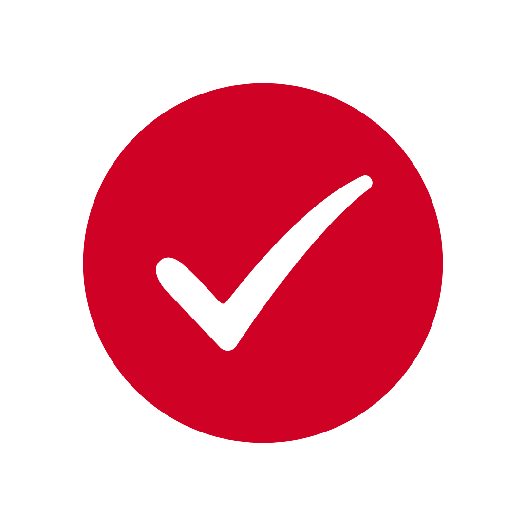 Red circular checkmark icon symbolizing approval or completed service.