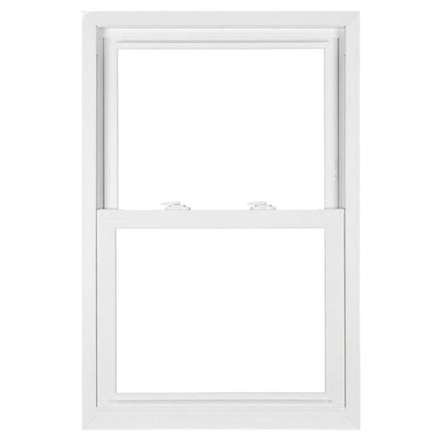 White double-pane window with an upper clear window and a lower screen window.