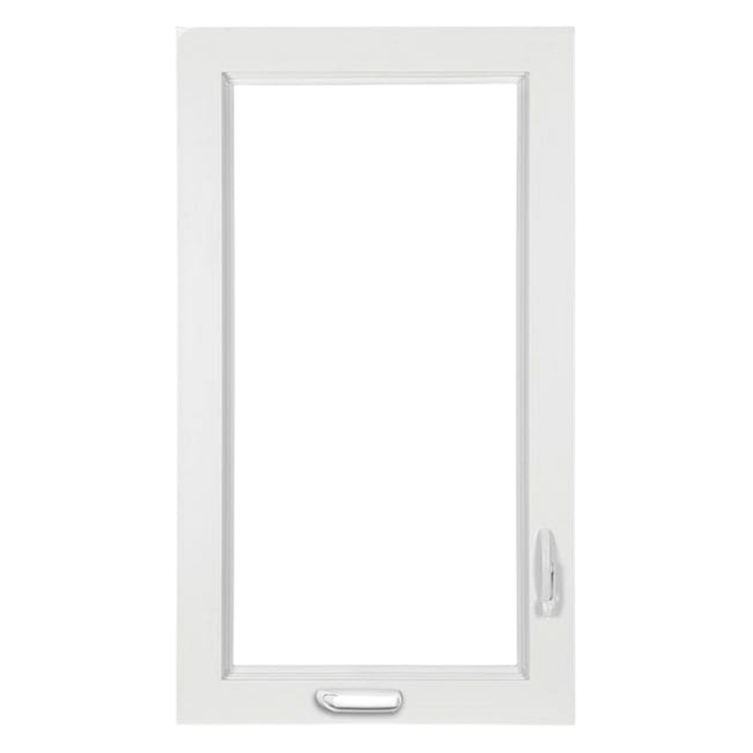 White sliding window with handle on the right side and grid pattern.
