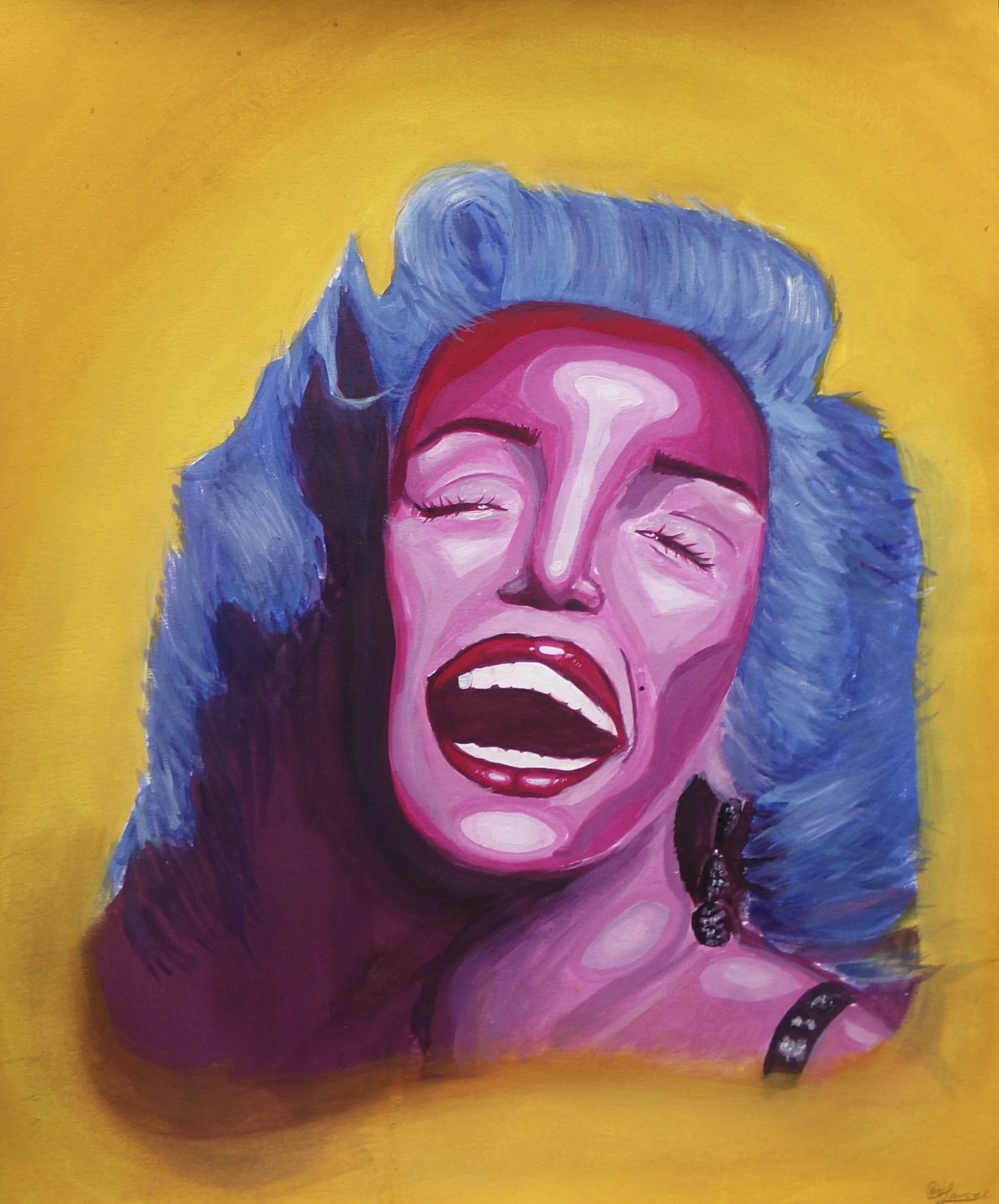 "Marilyn", 2021 - This was an in-class study on monochromatic portraiture. I chose to paint Marilyn Monroe with a complementary color palette.