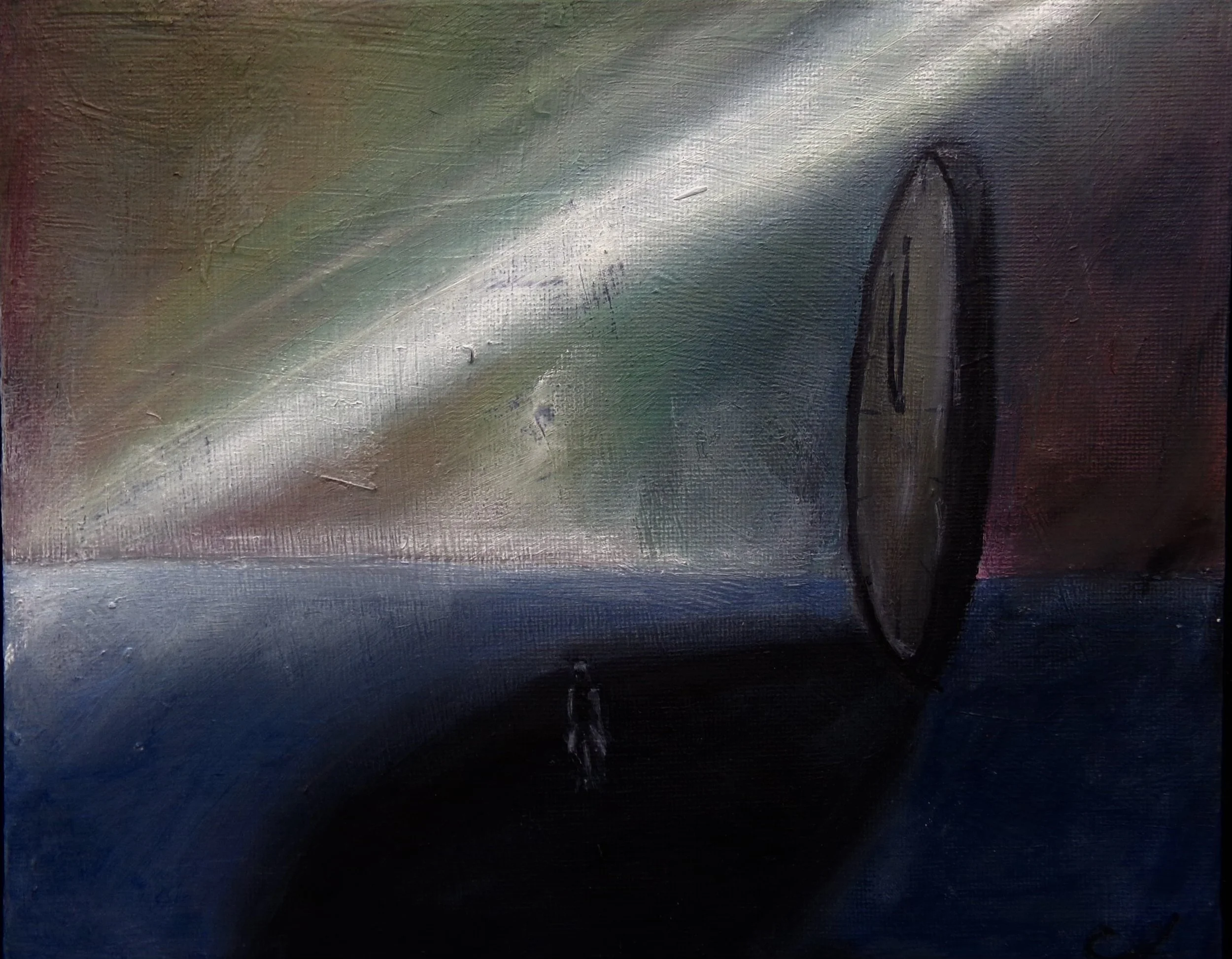 "Time's Shadow", 2023 - In this piece, I used surrealism and tenebrism to convey the conflicting feeling that accompanies one's teen years of running out of time while also being trapped in time itself. 