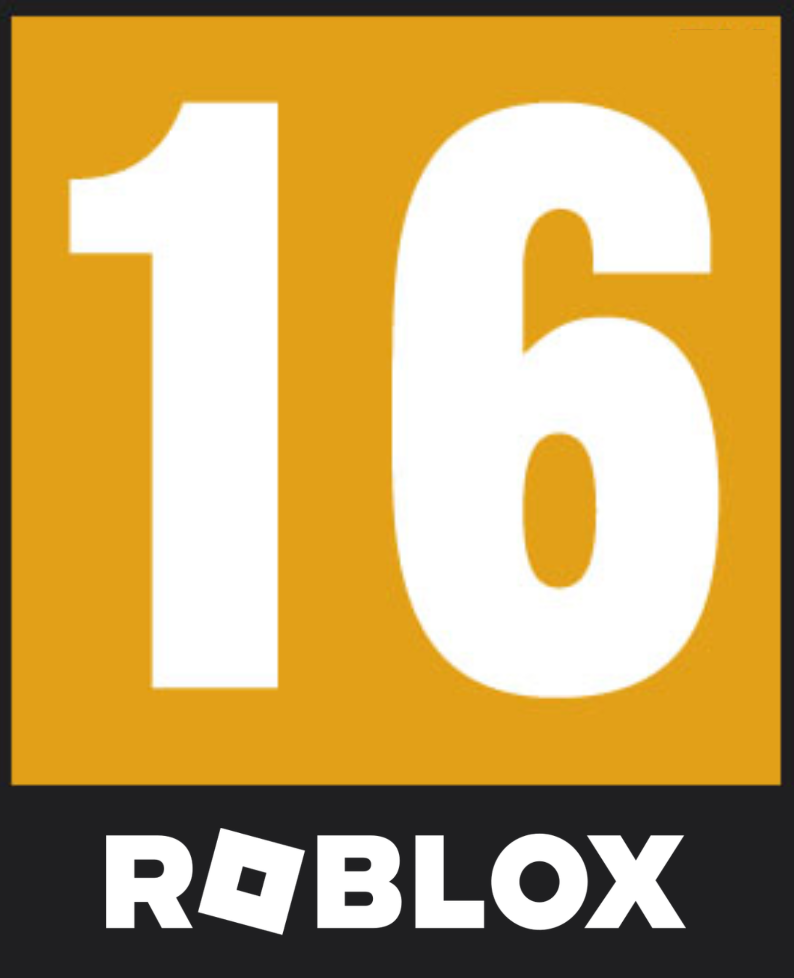 Roblox logo featuring a large white '16' on a gold background with black border and 'ROBLOX' text at the bottom.