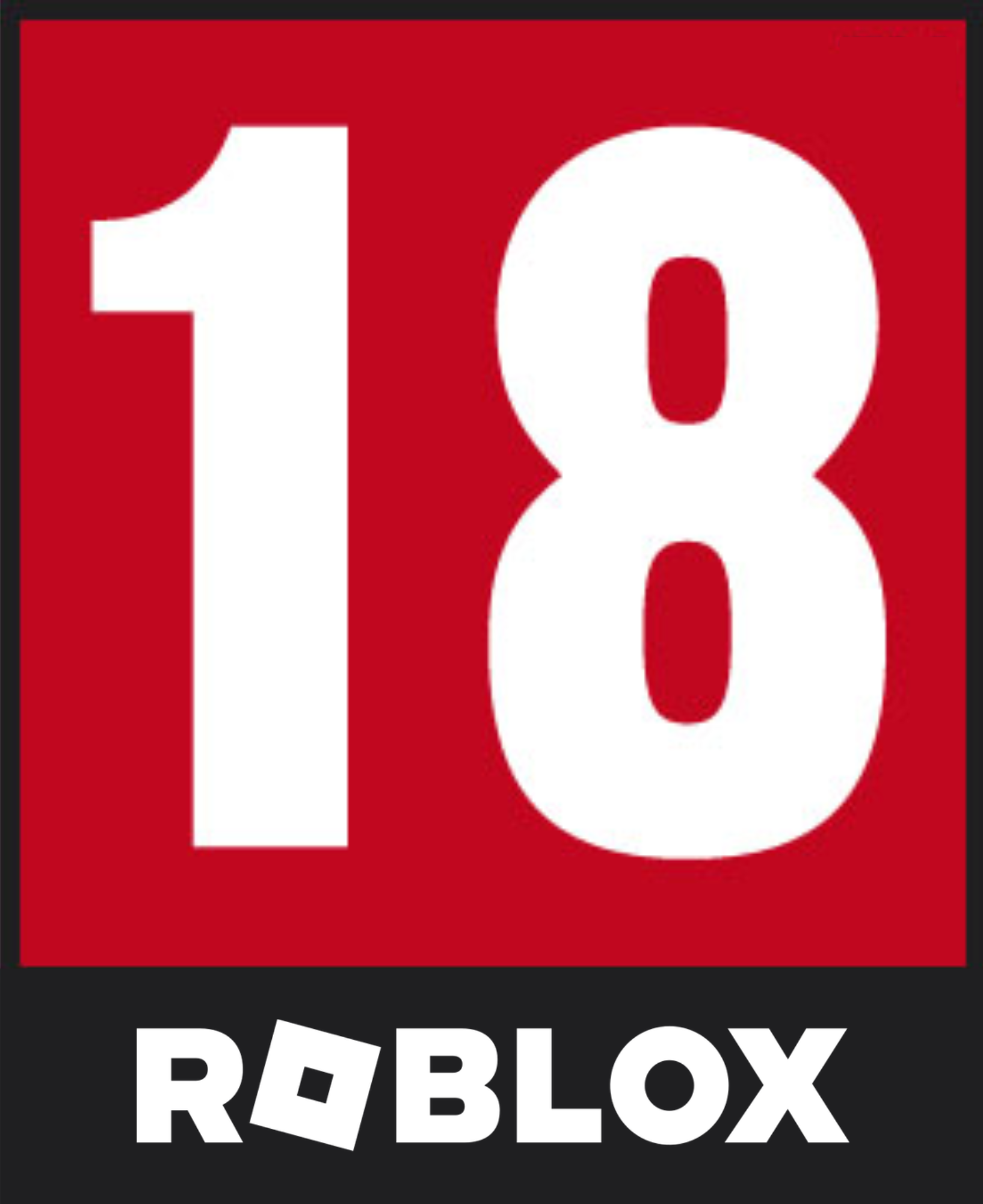 Roblox logo featuring the number 18 in white on a red background with the word 'ROBLOX' in white lettering on a black background below.