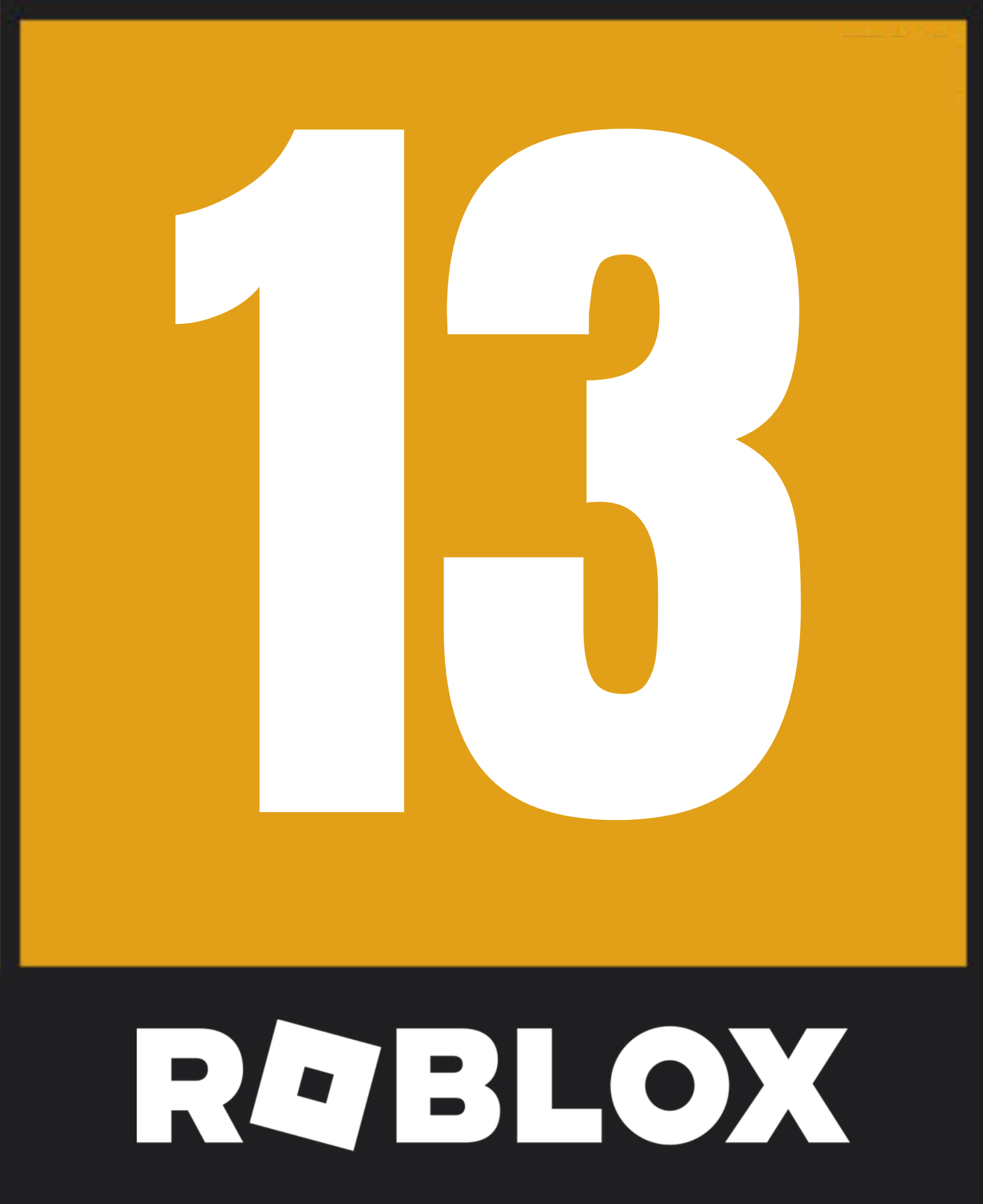 A logo for Roblox featuring a large white number 13 on a gold background with the ROBLOX name in white on a black bar at the bottom.
