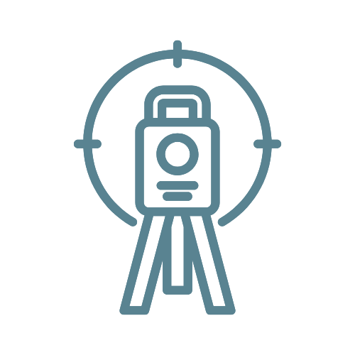 Surveyor's leveling instrument with a target crosshair in the background.