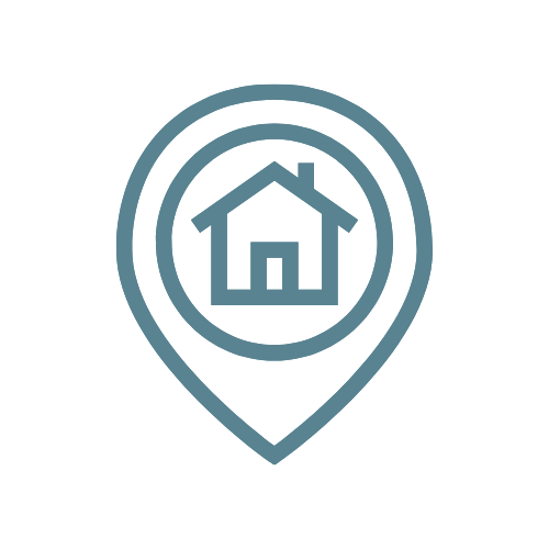 Icon of a house inside a location pin marker