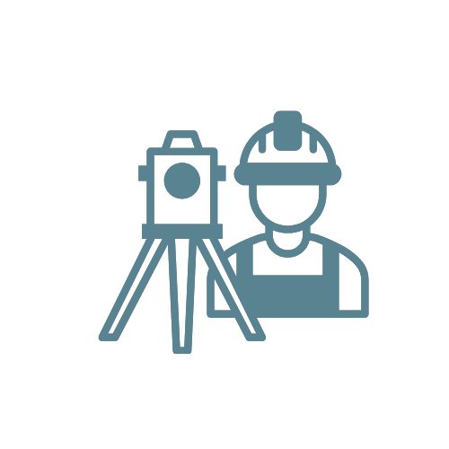 Construction worker wearing a safety helmet and apron operating surveying equipment