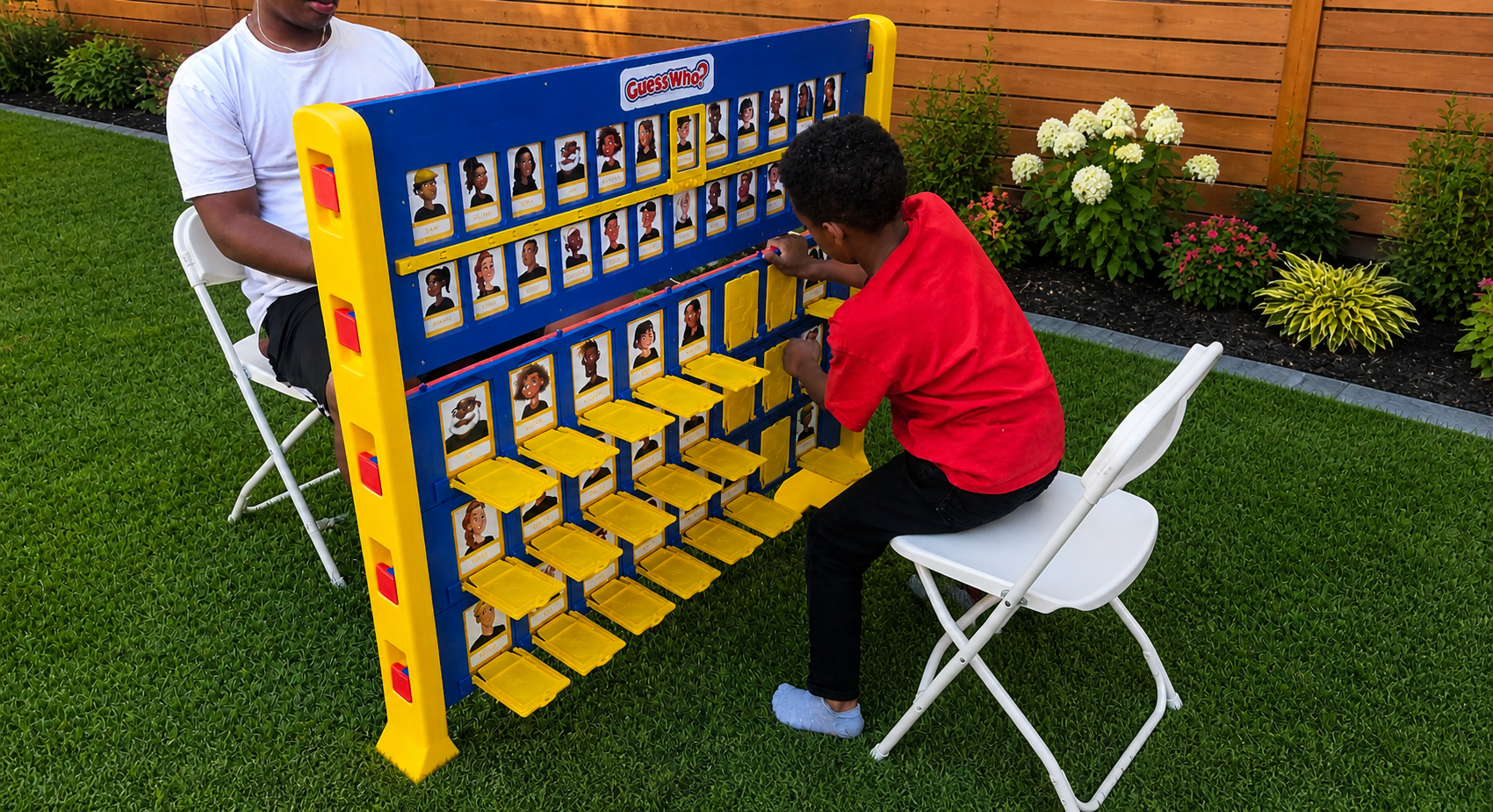 Giant Guess Who yard game rental for a Sacramento backyard party