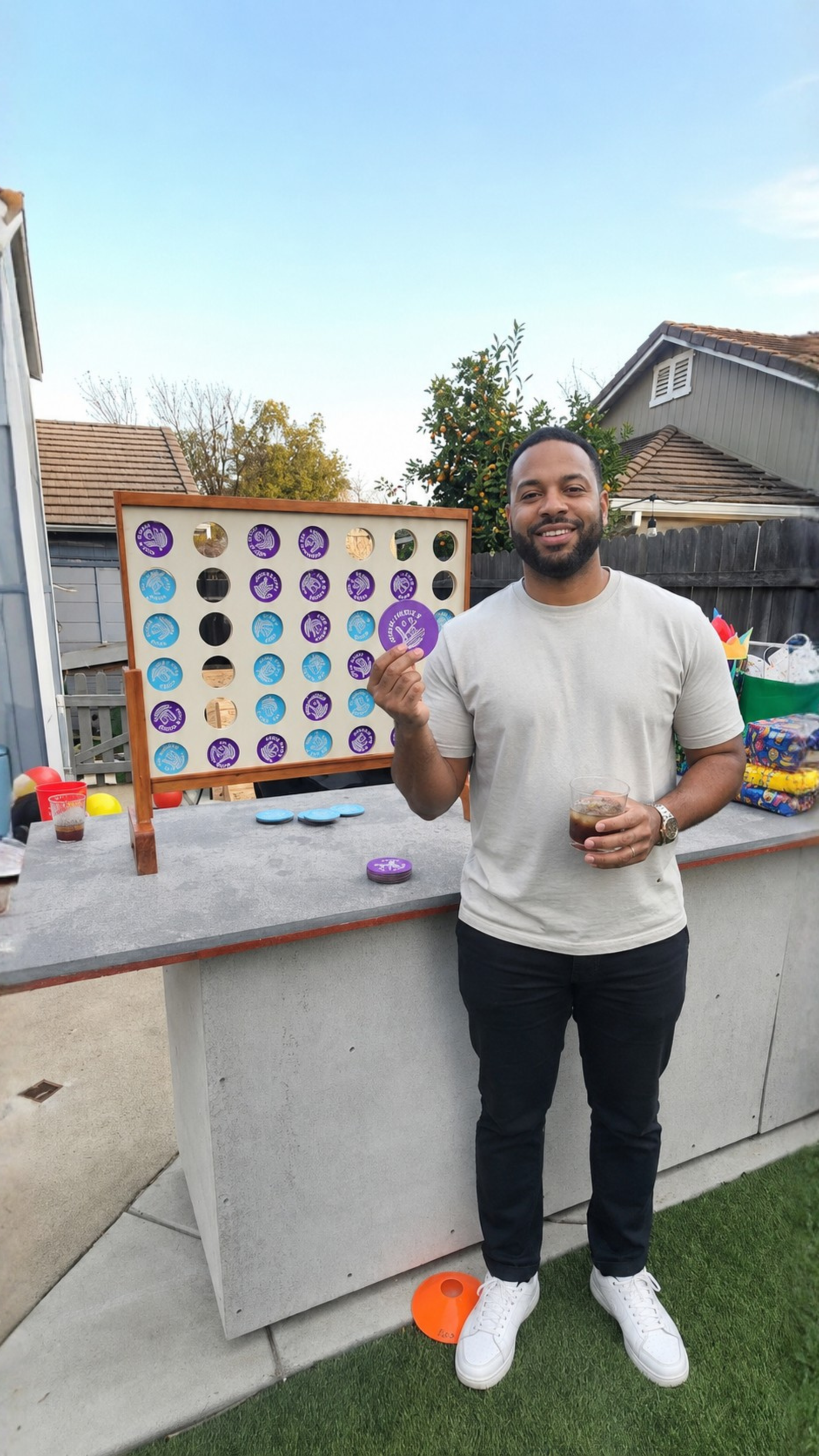 Giant Connect 4 yard game rental for a Sacramento backyard party
