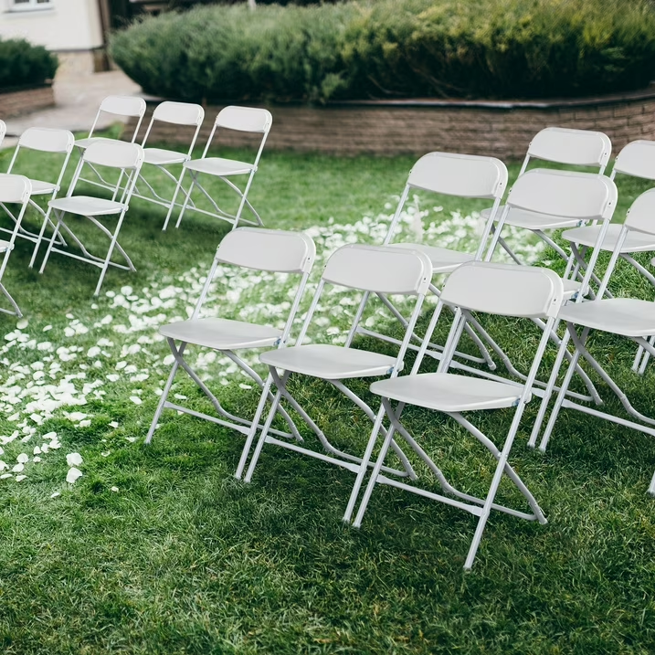 White folding chair rental for a Sacramento graduation party