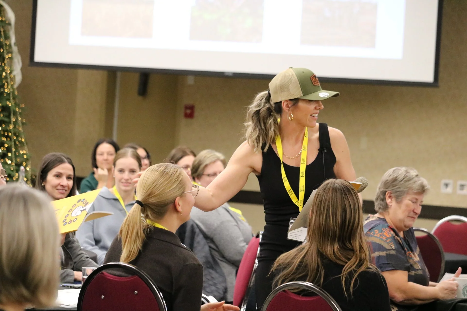 Keynote speaker interacting with crowd
