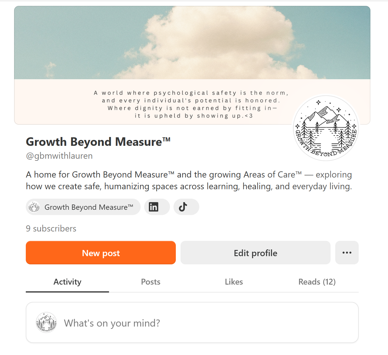 Header image with sky and clouds, a quote about psychological safety, and the Growth Beyond Measure logo.