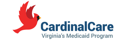 Logo of CardinalCare Virginia's Medicaid Program featuring a red cardinal bird and blue text.