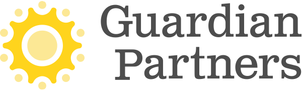 Guardian Partners logo featuring a stylized yellow sun symbol next to the company name in dark gray text.