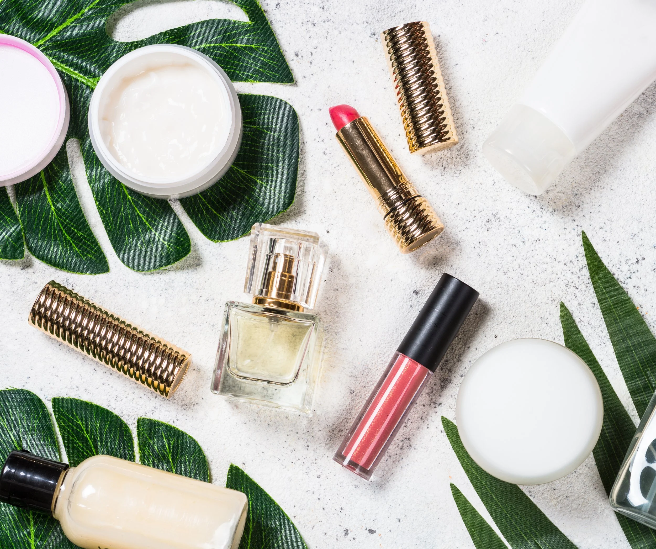 Assorted skincare and makeup products