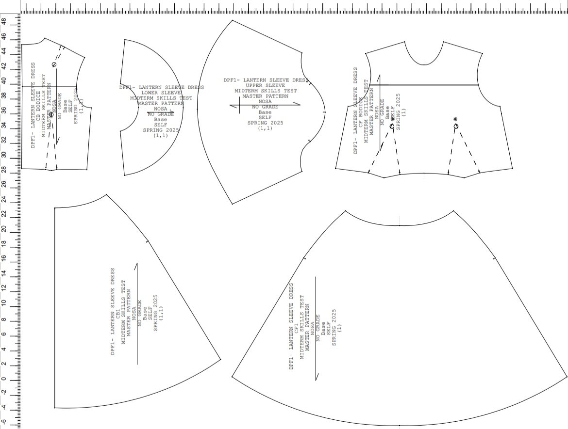 School assignment: create a bodice dress in Optitex with a unique sleeve and contrasting patterns, use pressure to manipulate drape 