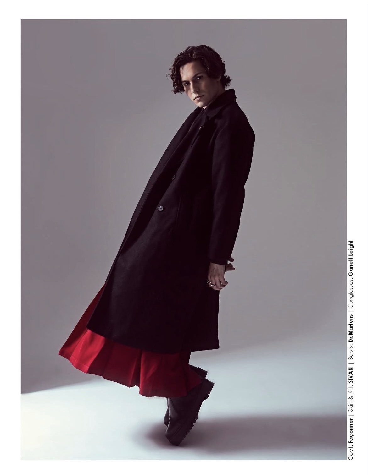 My archive wool double breasted trenchcoat featured on Huddy (Chase Hudson) for the new special anniversary print issue of GR8T Magazine