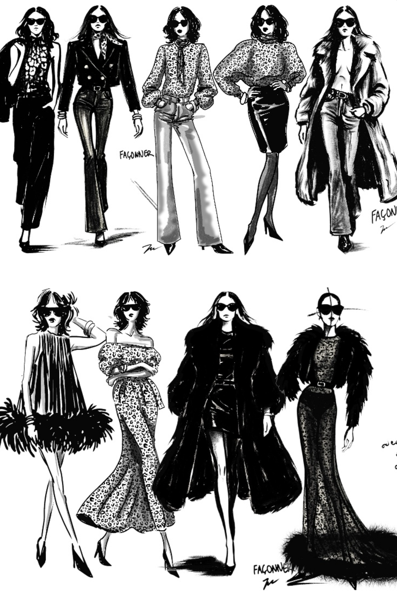 My final lineup for my current Senior Collection that explores my observations of womenswear through the foundational women in my childhood, inspired by 60s Parisian silhouettes.