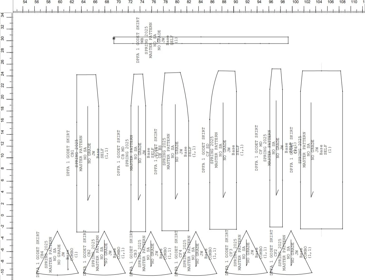 School assignment: Create a godet skirt pattern to practice seam placement and use differently weighted fabrics to get the desired shape 