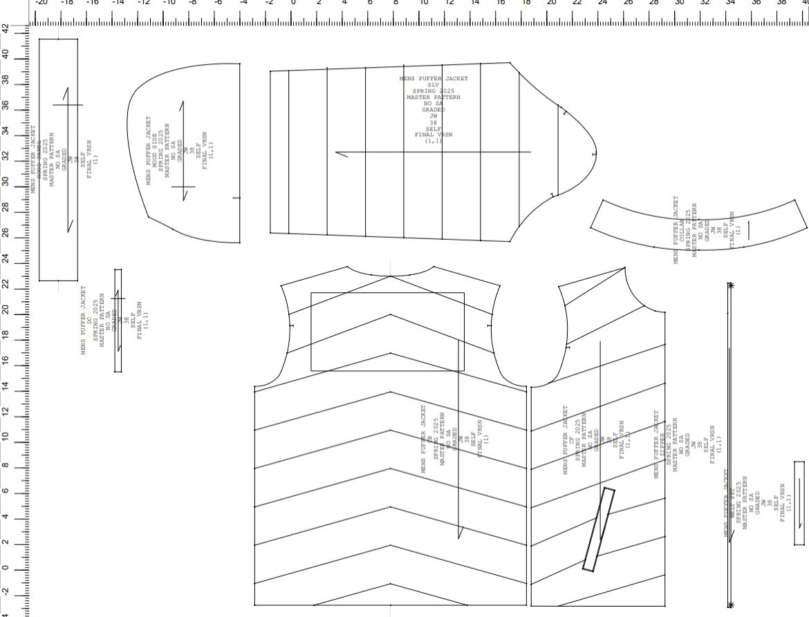 School assignment creating a puffer jacket in Optitex with color and an image overlay, also experimenting with the pressure to add the puff effect