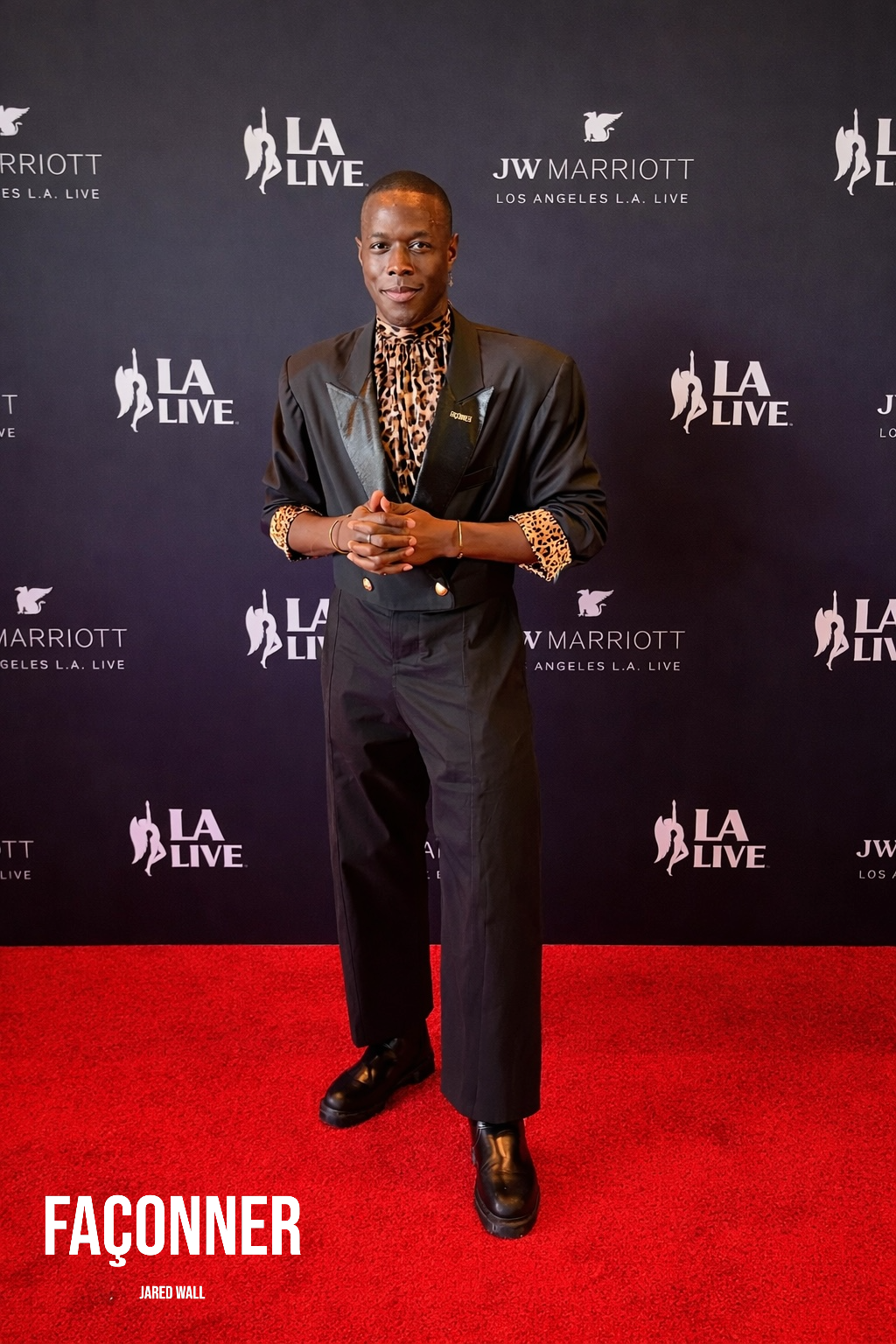 Silhouettes from my A/W 26’ collection featured on the 2026 Grammys Red Carpet for Ronald Peet. My oversized fur trench, satin leopard halter top, and Leopard satin lined cropped double breasted blazer.